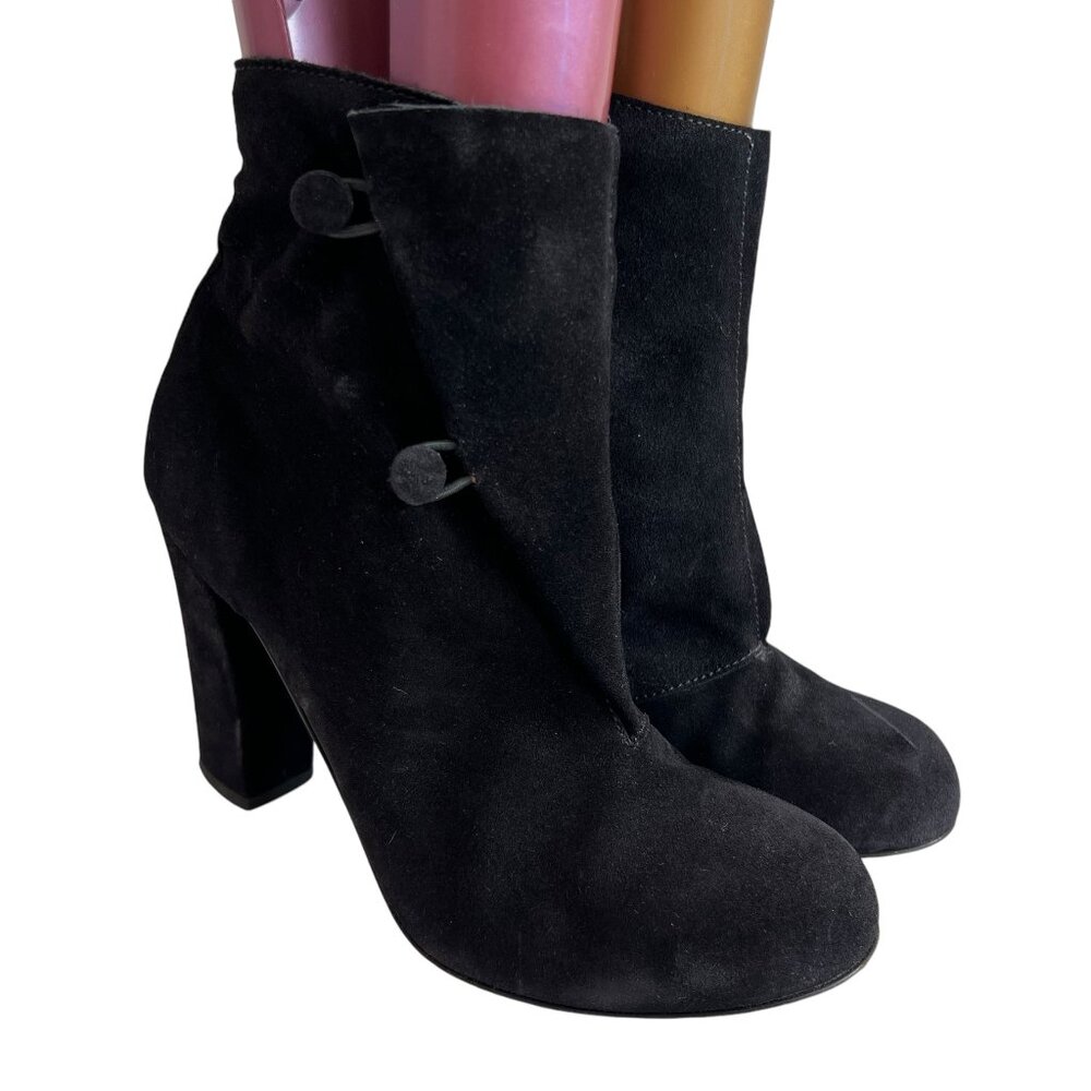 Massimo Alba boots 38.5 US 8.5 black suede button short shaft block heeled